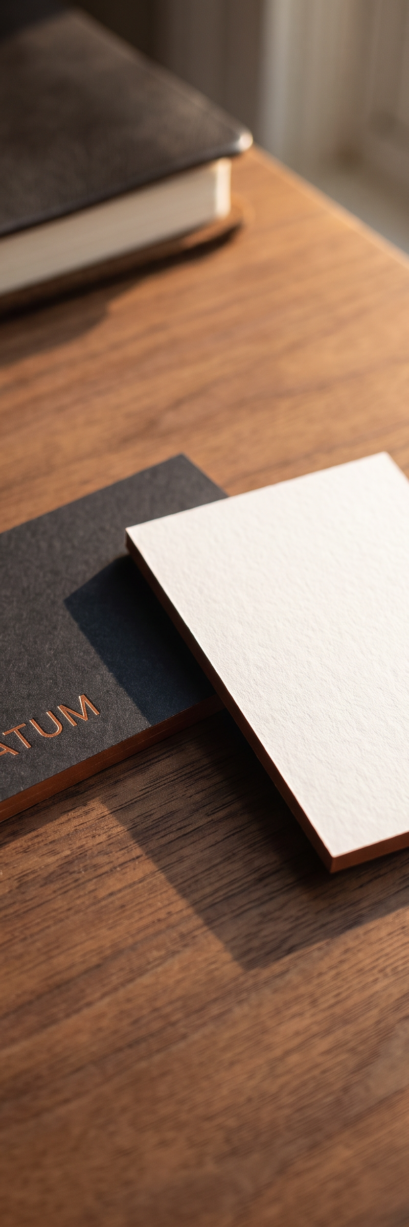 Business card with copper foil stamping, registered emboss, letterpress and paint edges on gmund gmund-colors-matt 10 · ink black stock.