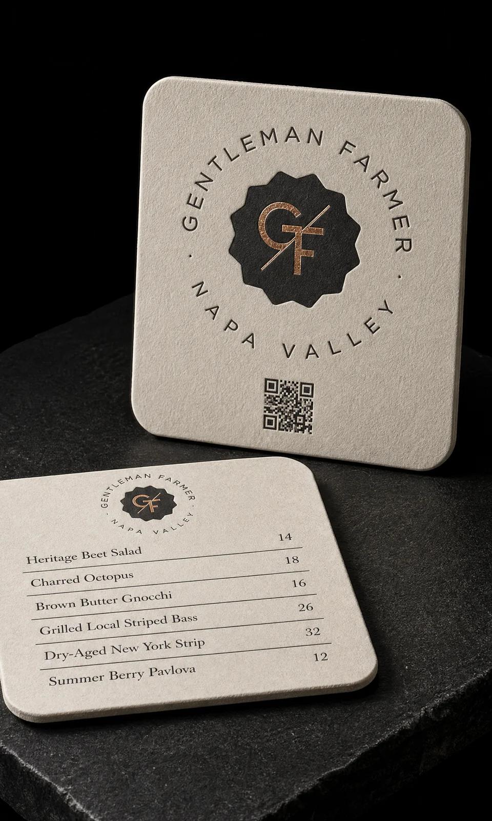 Coaster matched to the card — Gentleman Farmer Wines print concept