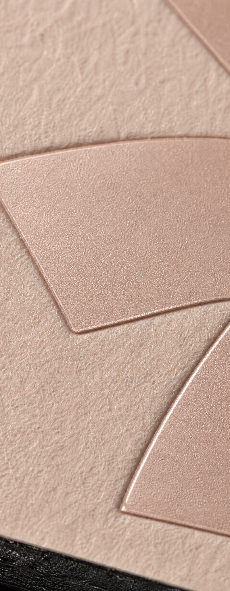 Business card with matte-blush- foil stamping, die-cut, folding and tone-on-tone.