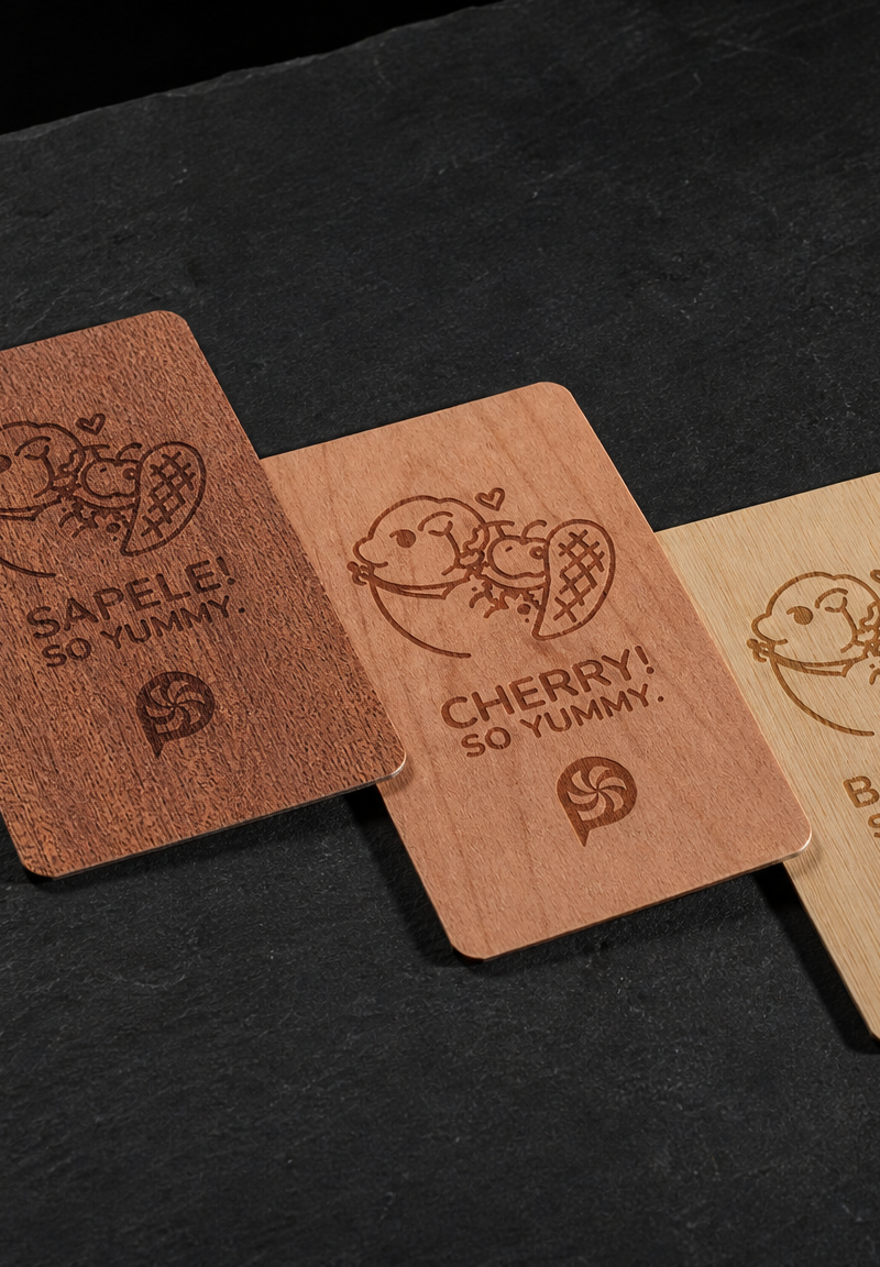 Business card with laser-engraving.