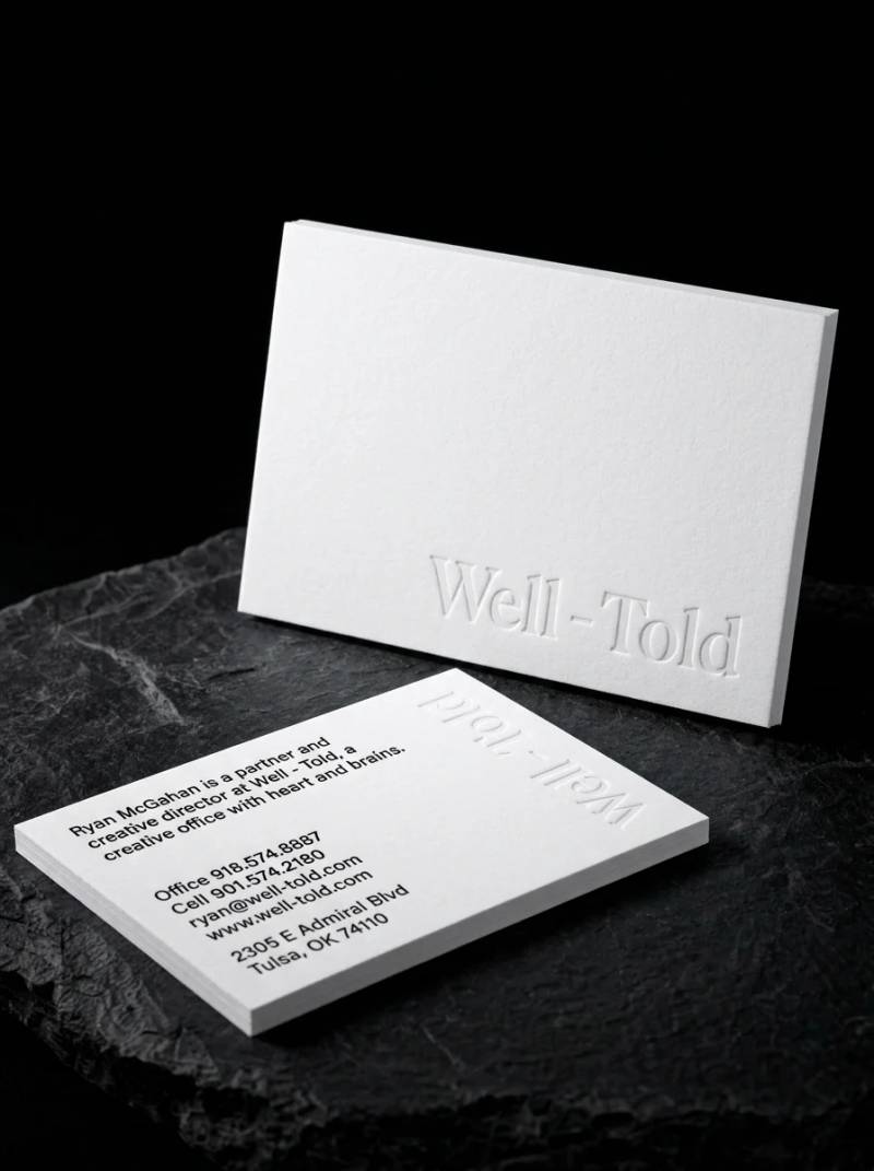 Well-Told: Name blind embossed on white cotton
