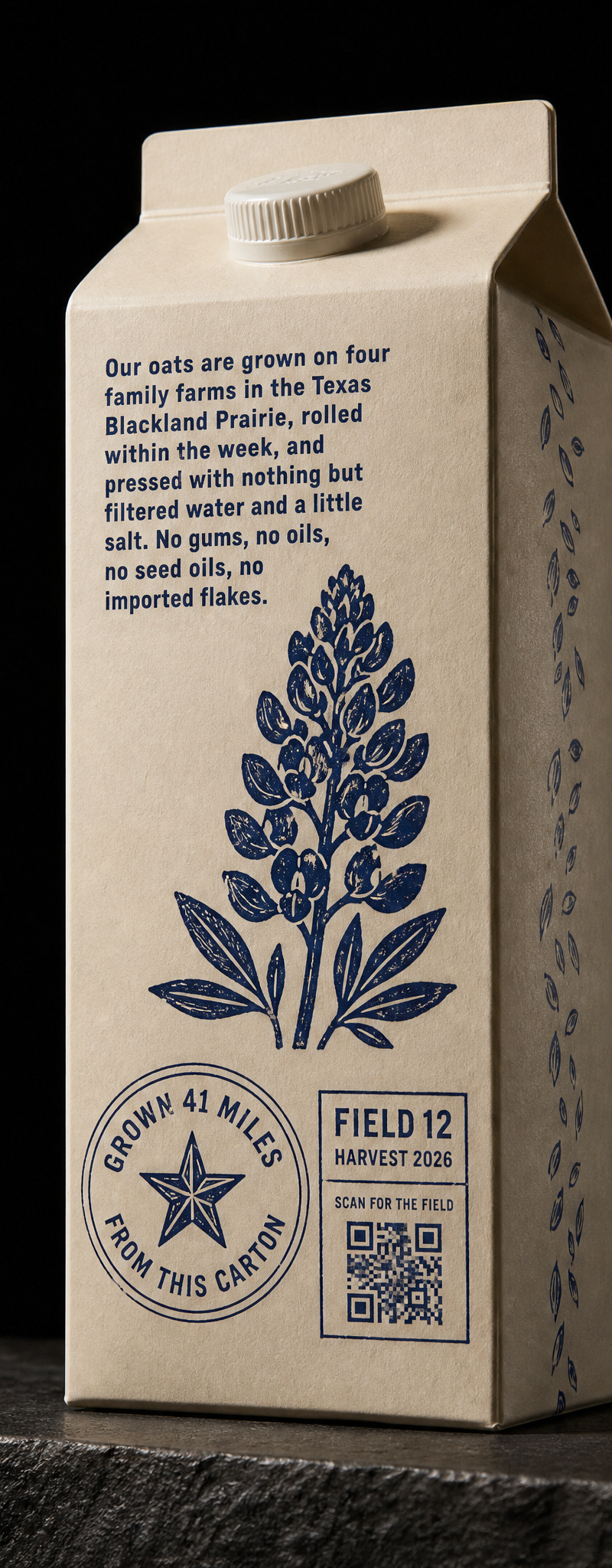 Business card with direct-print, one-color-flood, linocut and die-cut.