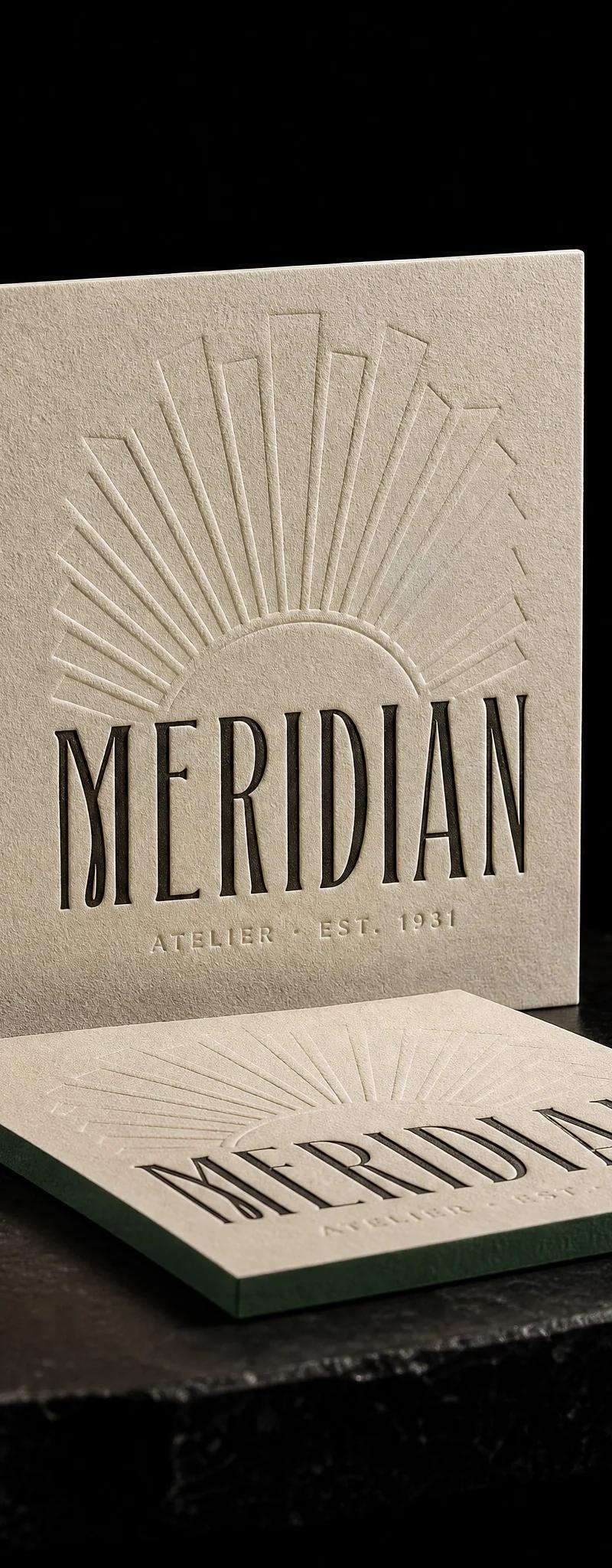 Business card with black- foil stamping, emboss and painted-edges.