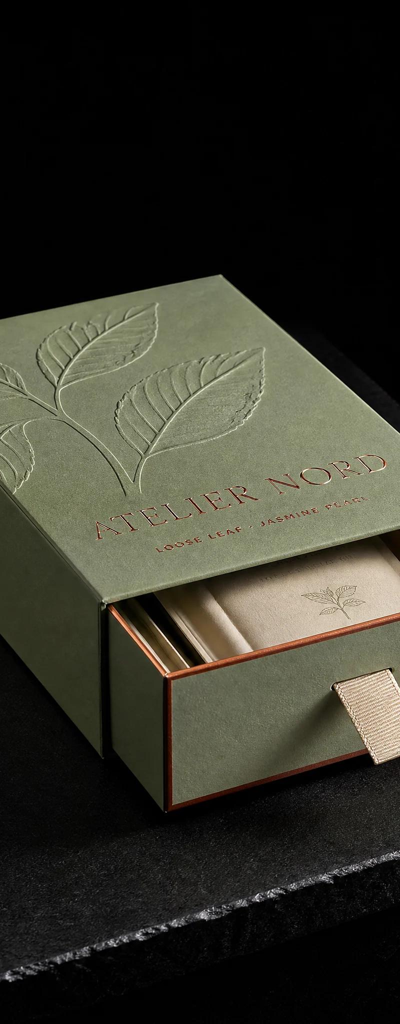 Business card with copper- foil stamping, blind-emboss and painted-edges.