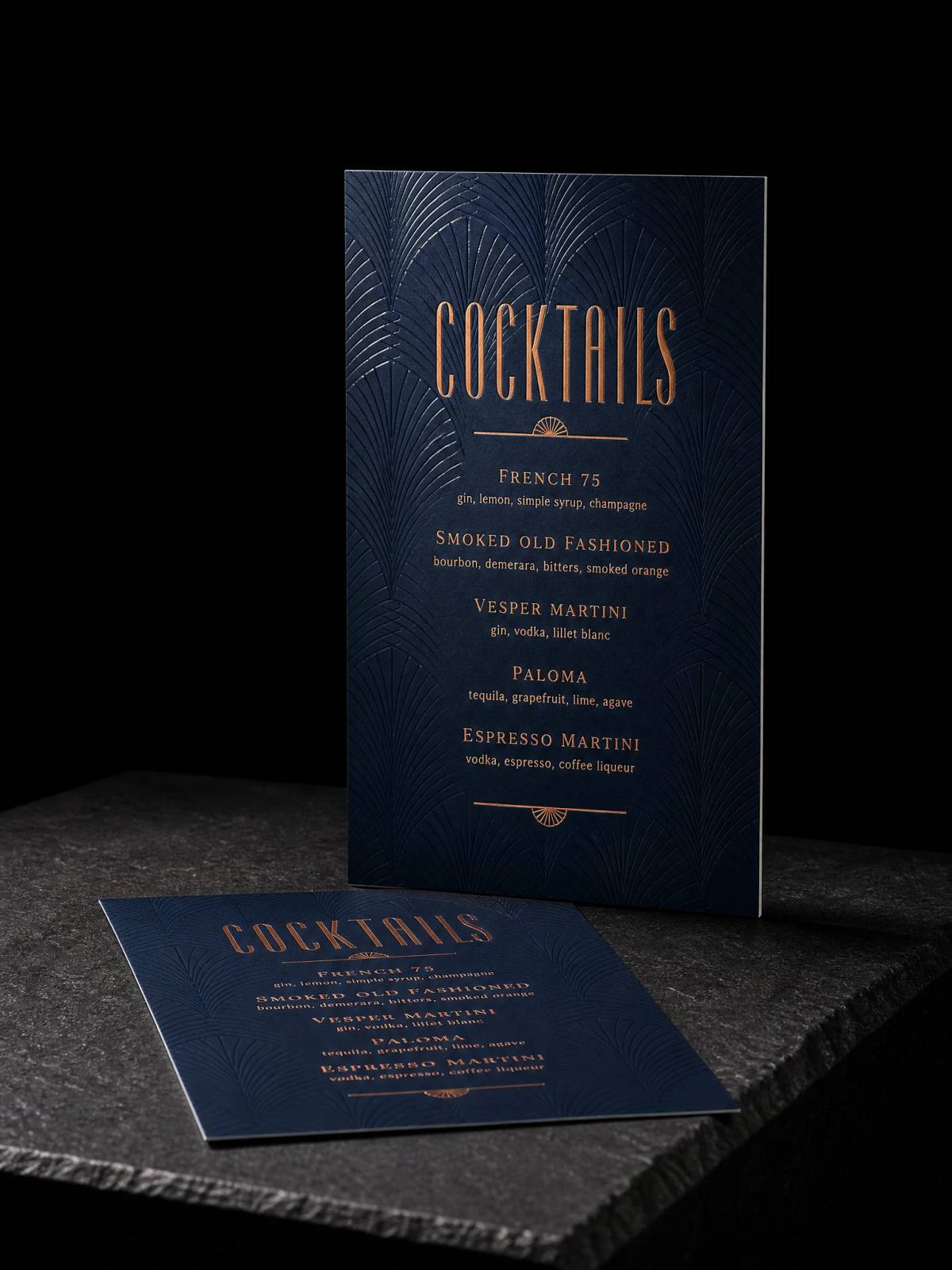 Menus Programs concept: copper-foil · hot-foil-stamping