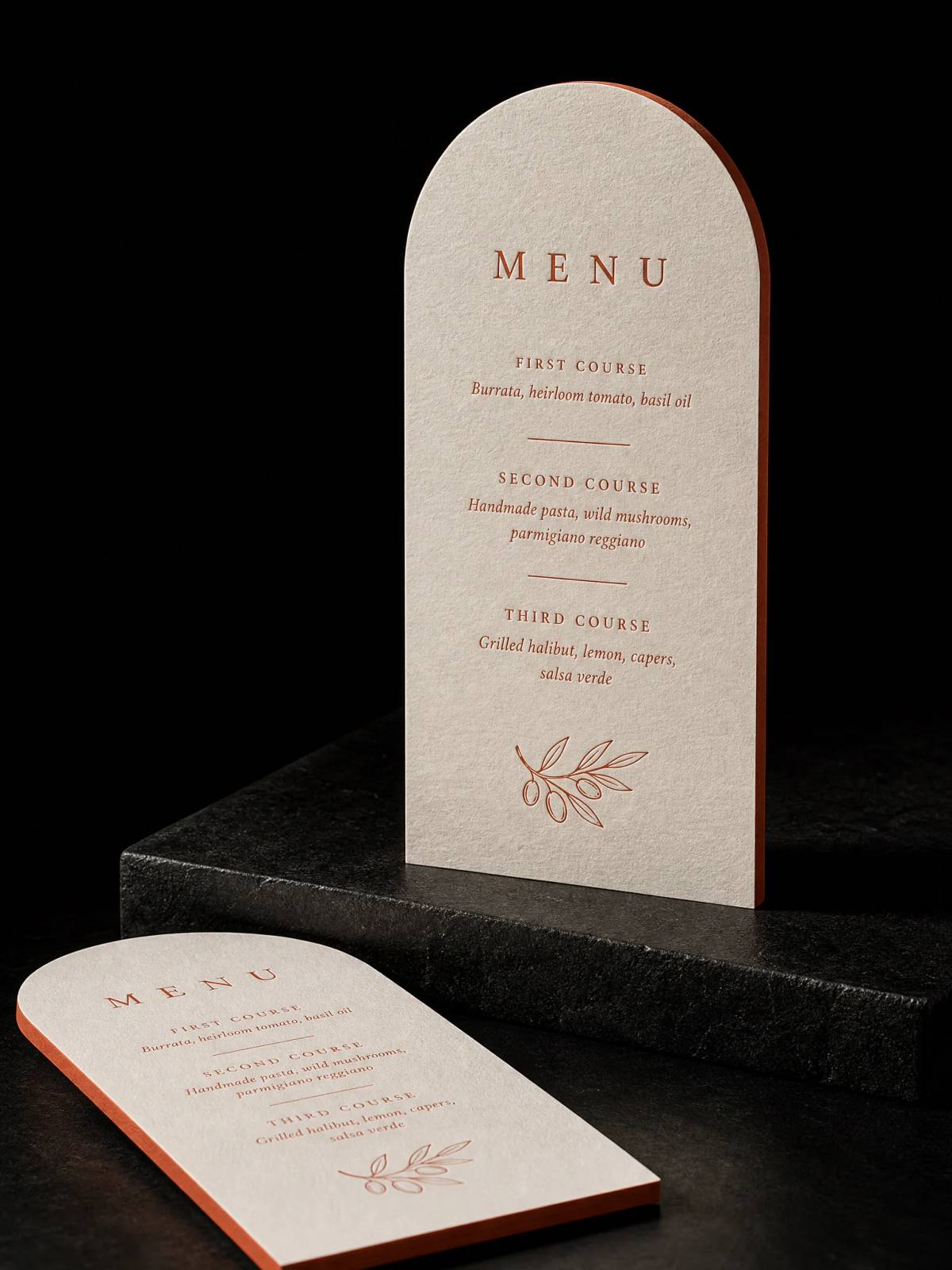 Menus Programs concept: letterpress · painted-edges