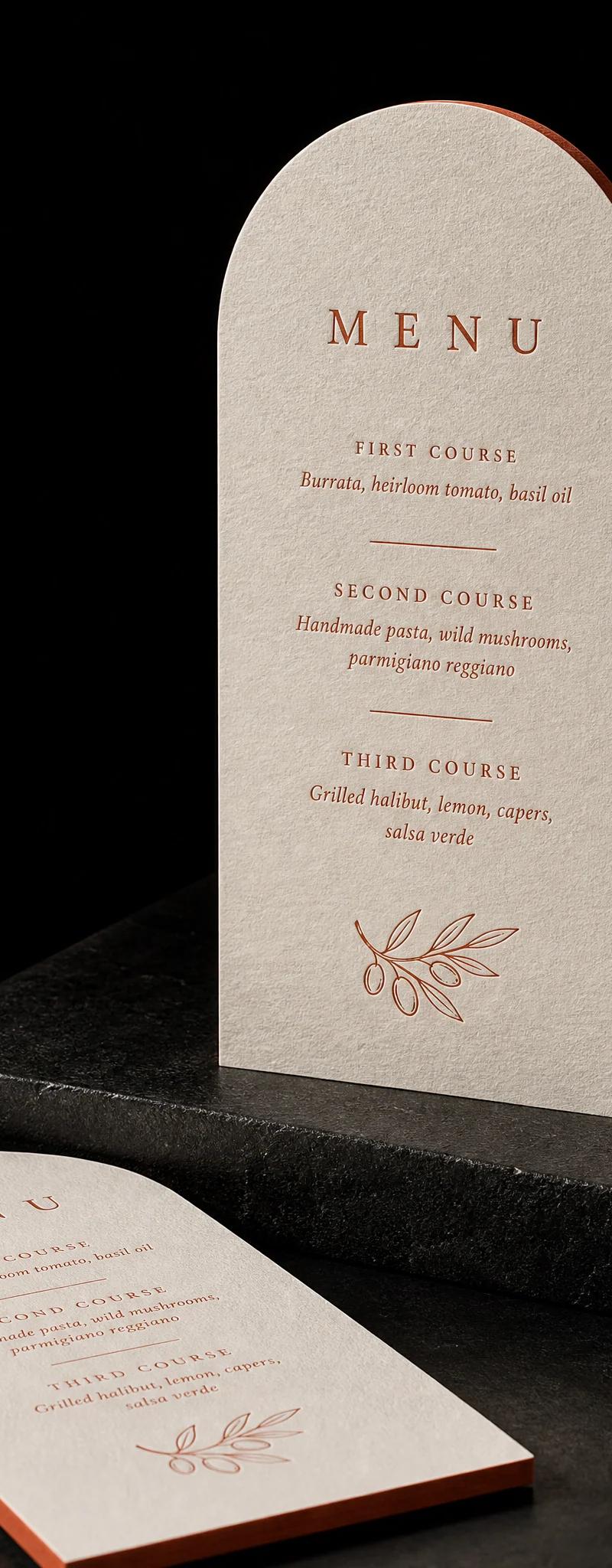 Wedding invitation with letterpress and painted-edges.
