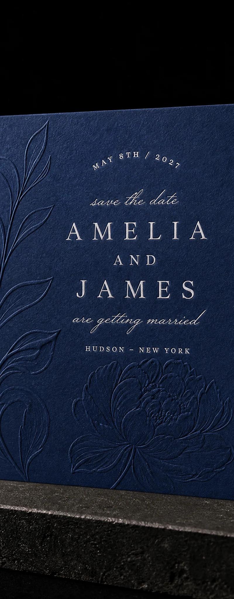 Wedding invitation with deboss.