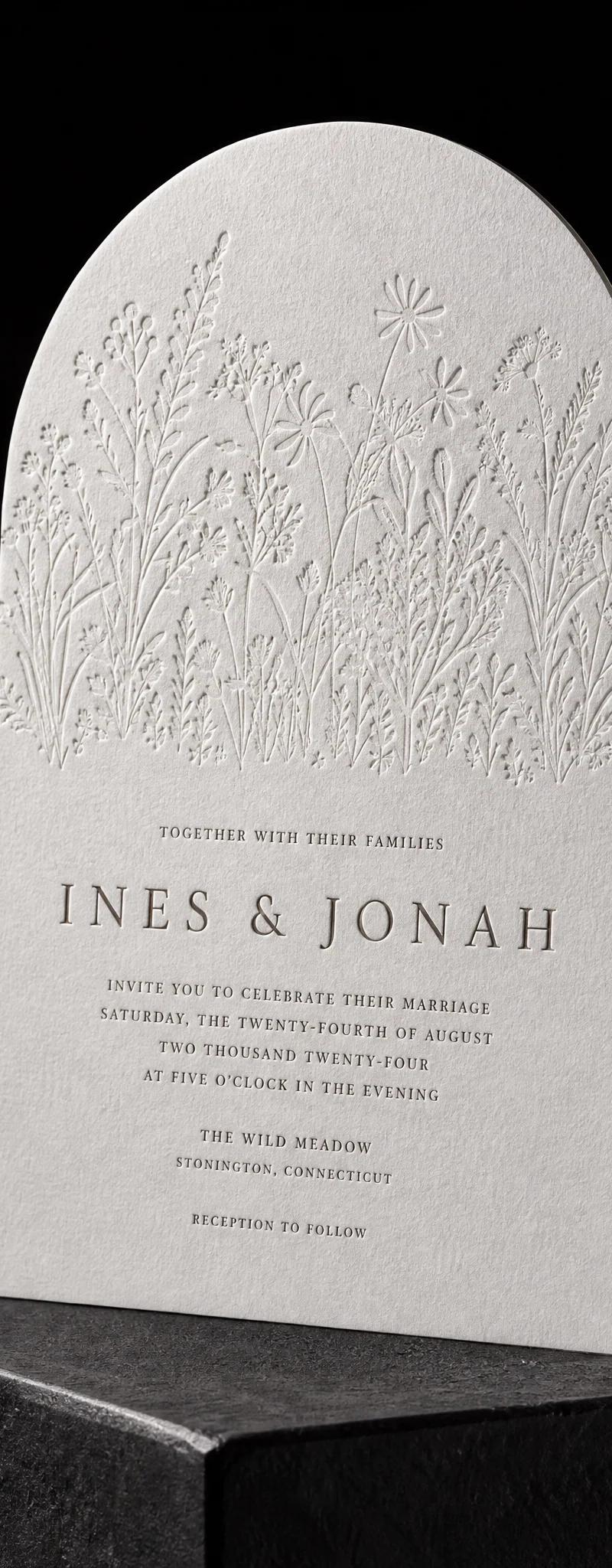 Wedding invitation with emboss.
