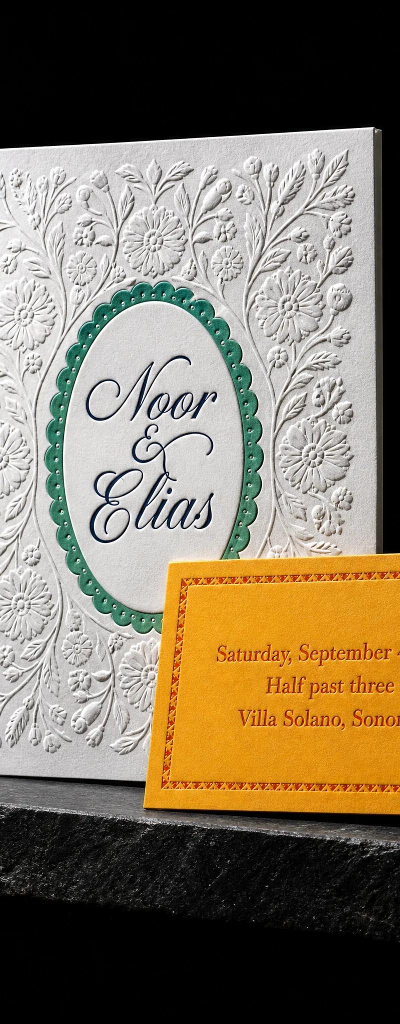 Wedding invitation with emboss.