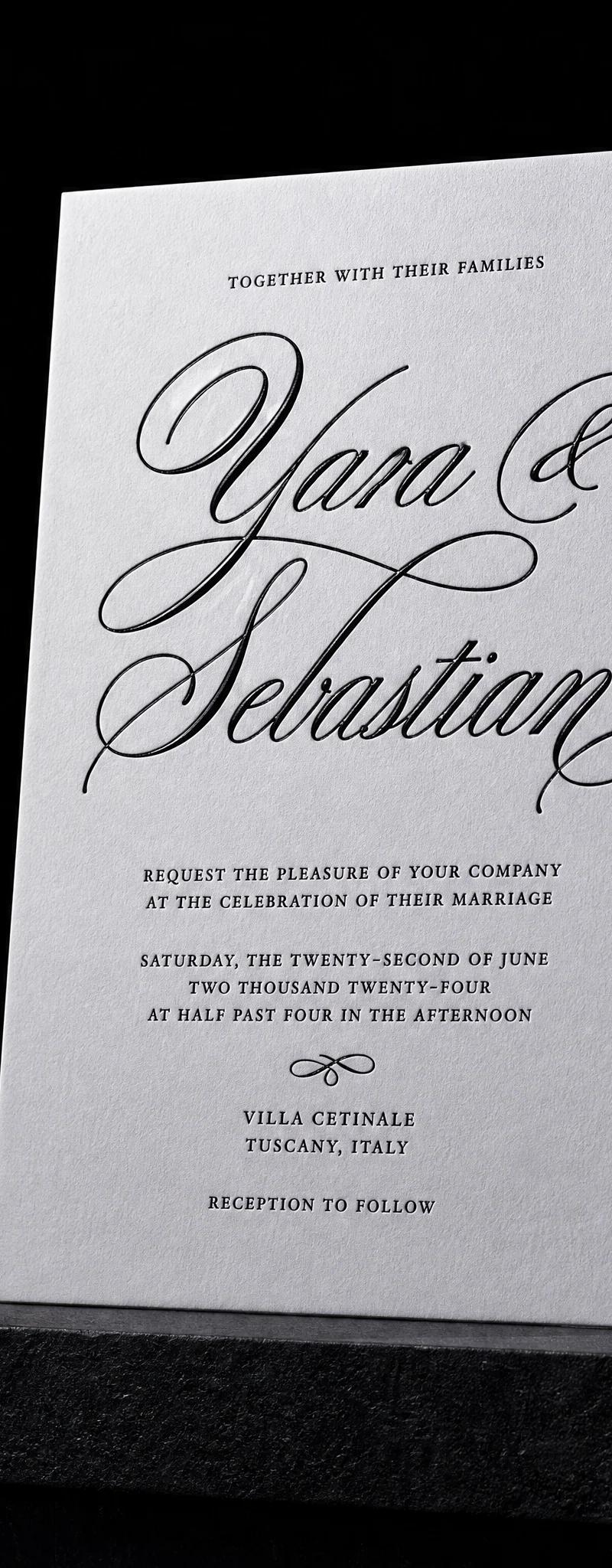 Wedding invitation with raised-spot-uv.