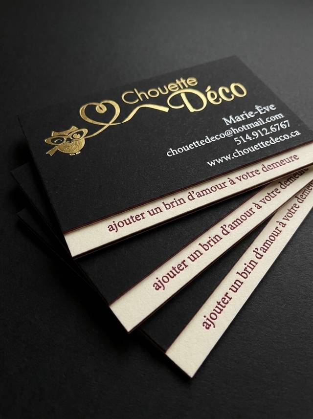 Duplex Gold & Letterpress Contrast concept: 48pt duplex (black cotton + cream cotton) · satin gold foil · burgundy letterpress on edge