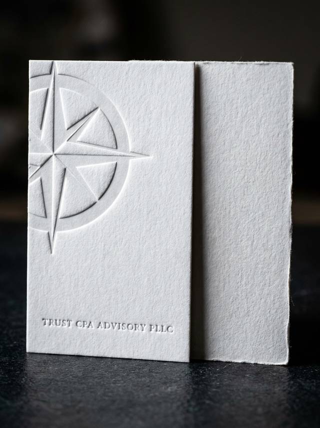 The Letterpress Mark concept: 48pt cotton · blind letterpress