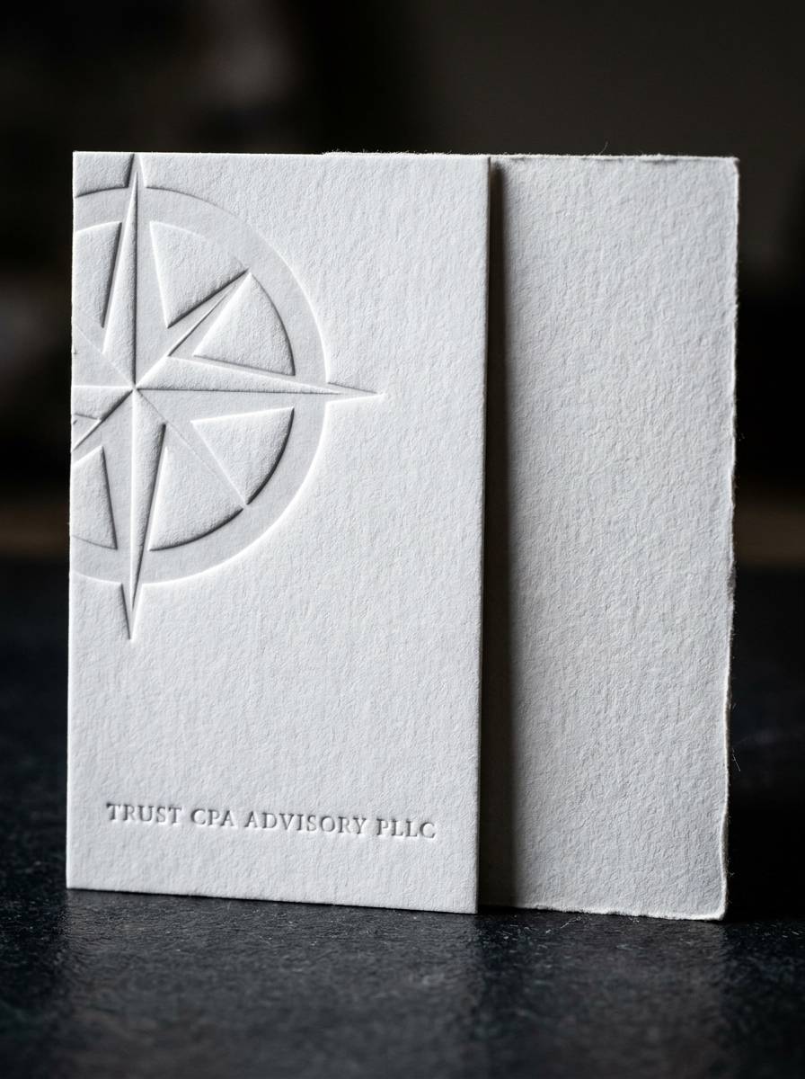 The Letterpress Mark concept: 48pt cotton · blind letterpress