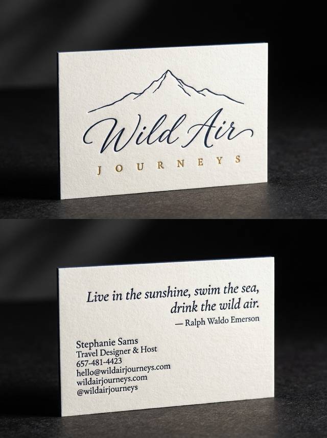 The Brief, Letterpress concept: 48pt warm white cotton · deep letterpress · navy painted edge