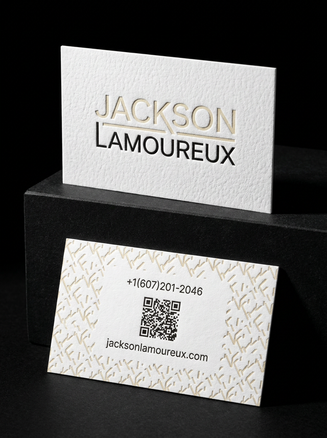 Colorplan Bright White concept: Colorplan Bright White · Letterpress (Cream) · Blind Deboss · 300gsm (≈0.4 mm)