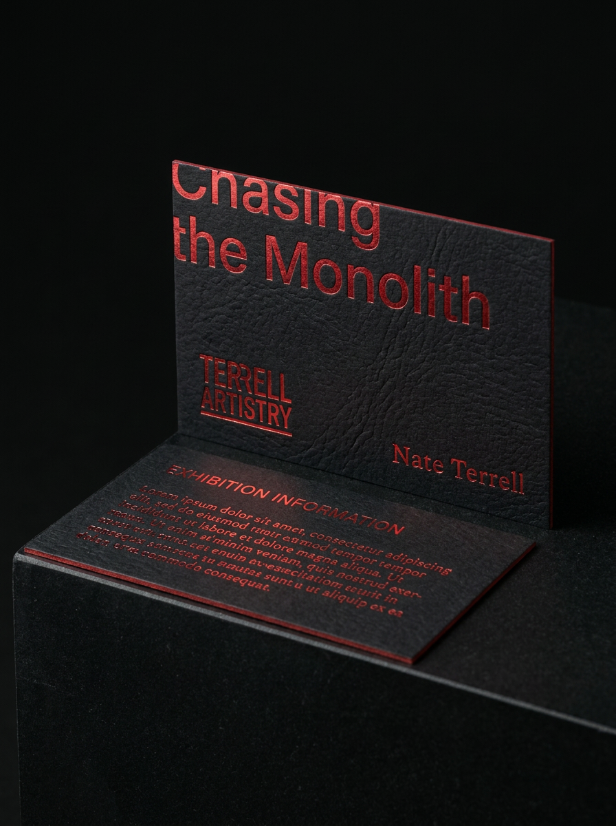 Gmund Leather — Coal (deep near-black, leather grain) (300gsm) concept: Gmund Leather — Coal (deep near-black, leather grain) (300gsm) · red Chenhui 155-8 Navy Foil · 300gsm (≈0.4 mm)