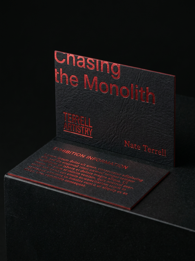 Gmund Leather — Coal (deep near-black, leather grain) (300gsm) concept: Gmund Leather — Coal (deep near-black, leather grain) (300gsm) · red Chenhui 155-8 Navy Foil · 300gsm (≈0.4 mm)