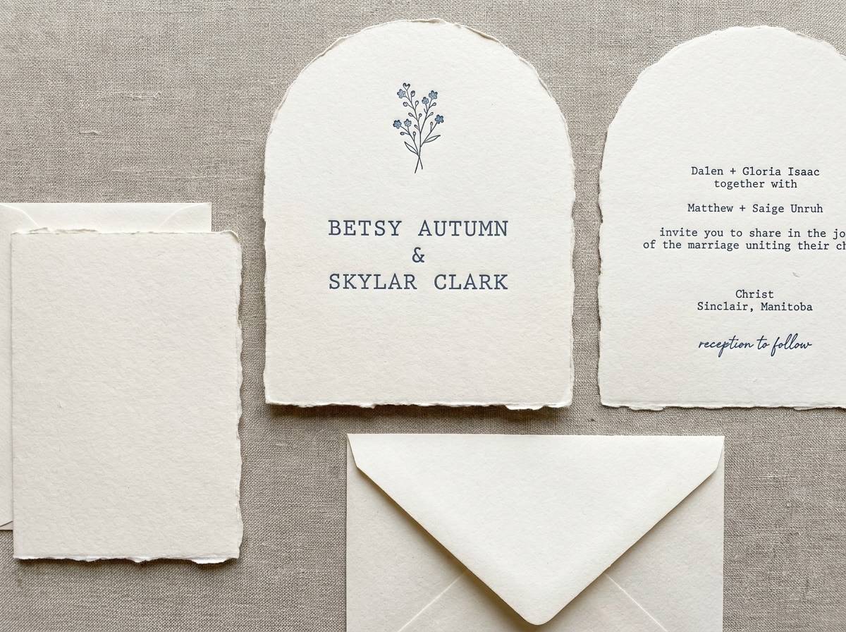 Handmade Arch concept: Cream handmade 300gsm · Die-cut arch · Ripped edges