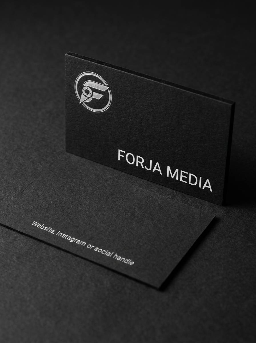 Dark Authority concept: 32pt black uncoated · hot foil