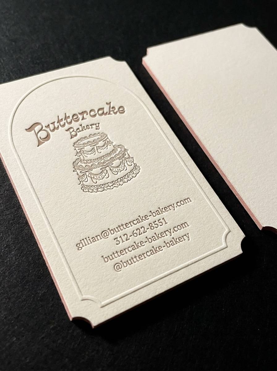 The Emboss Arch concept: 32pt duplex cream + blush core · blind emboss · duplex edge reveal