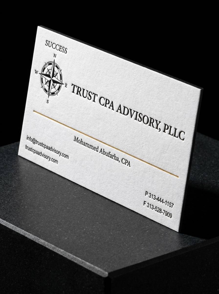 32pt Bright White Uncoated concept: 32pt Bright White Uncoated · Letterpress (2 Spot Colors) · Edge Painting (Black)