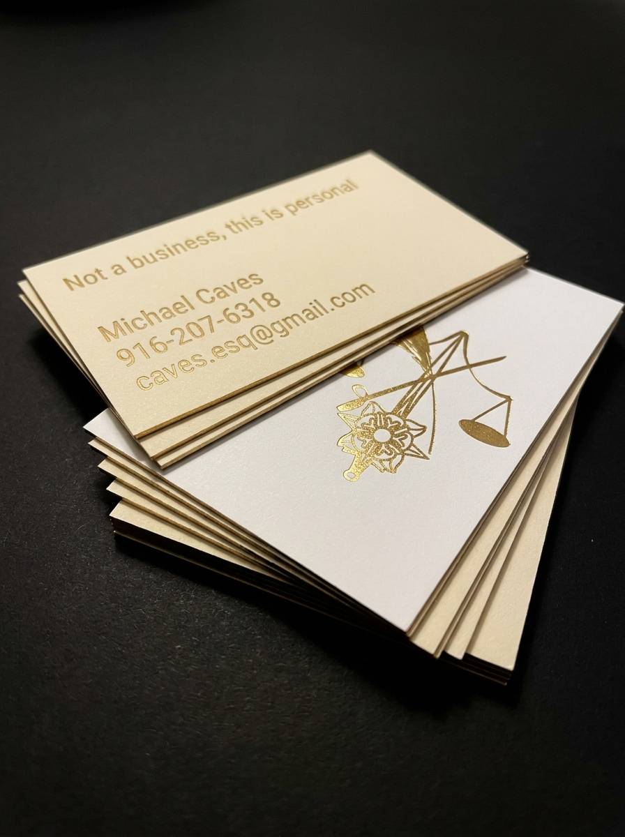 Gold Letterpress & Duplex concept: Mohawk Via duplex, warm cream / white · gold foil letterpress · gold hot foil