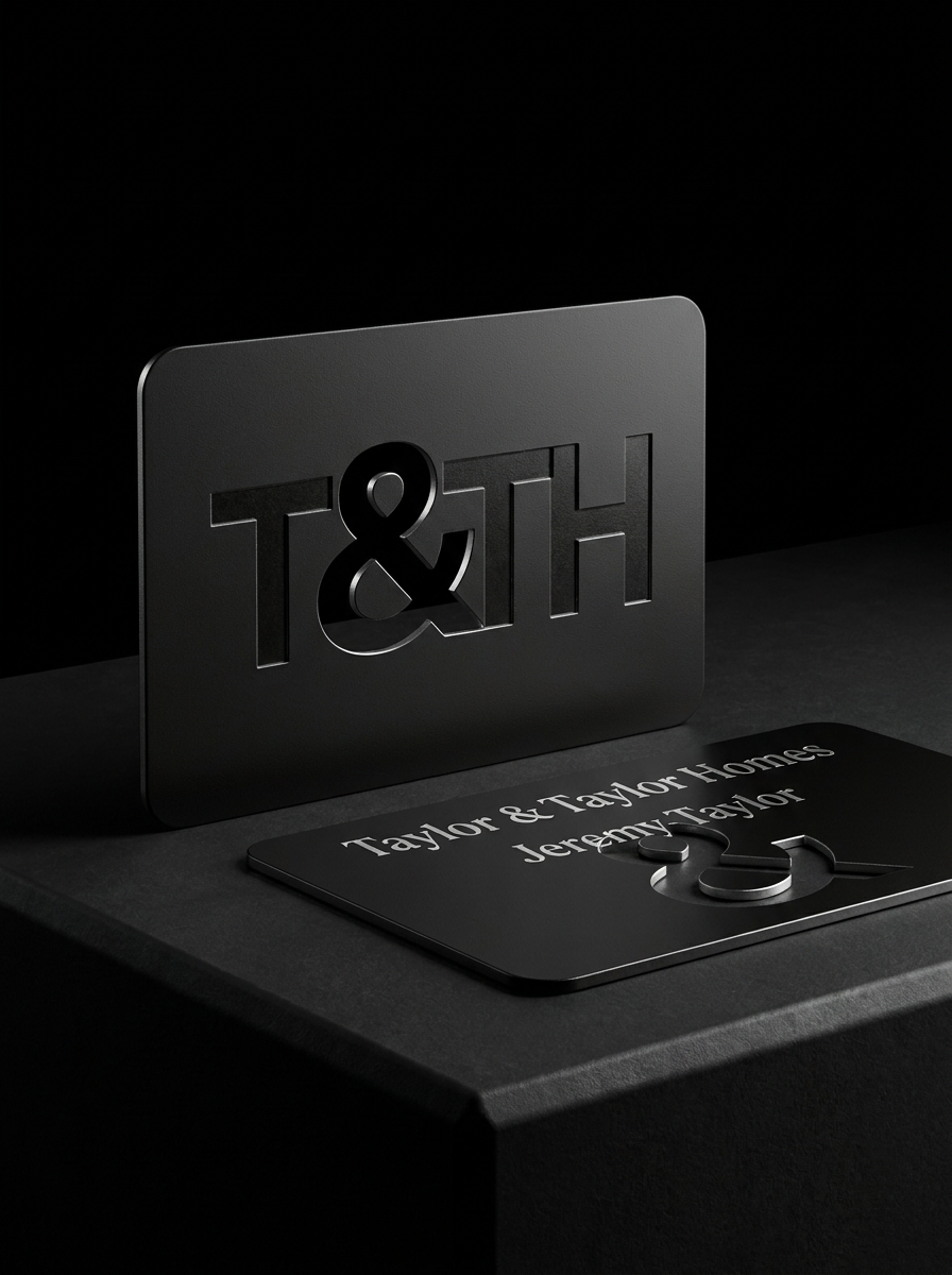 Matte black metal (anodised / powder-coated steel) concept: Matte black metal (anodised / powder-coated steel) · Laser deboss · Laser Cut-through · 0.3-0.5mm