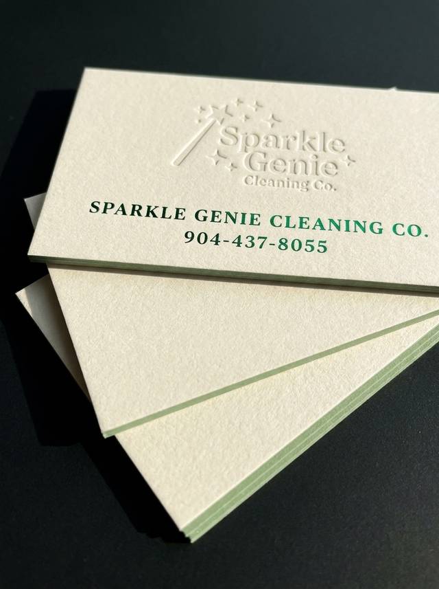 Embossed Glamour concept: 48pt cotton cream · blind emboss relief · spot UV gloss type