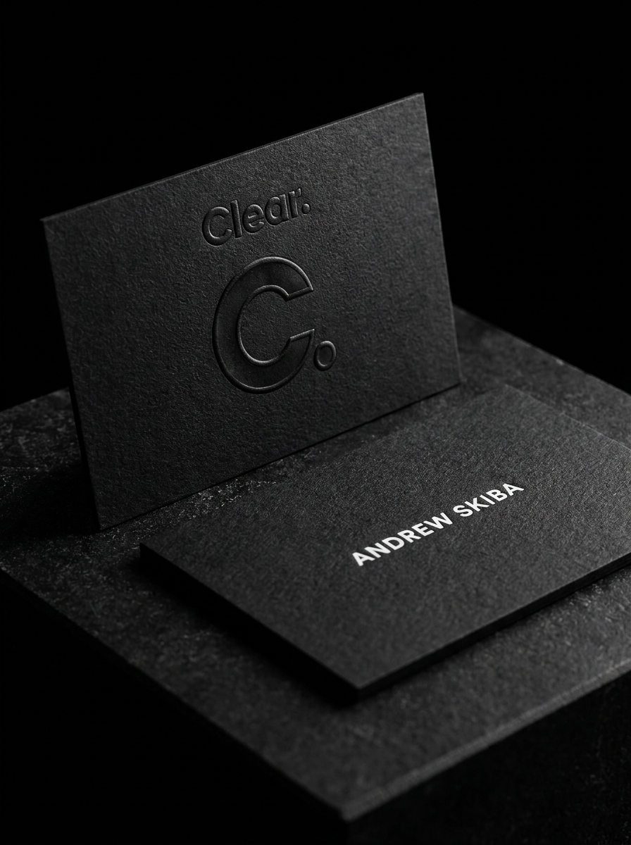 Cotton 32pt with black painted edge concept: Cotton 32pt with black painted edge · Black Deboss · Duplex construction