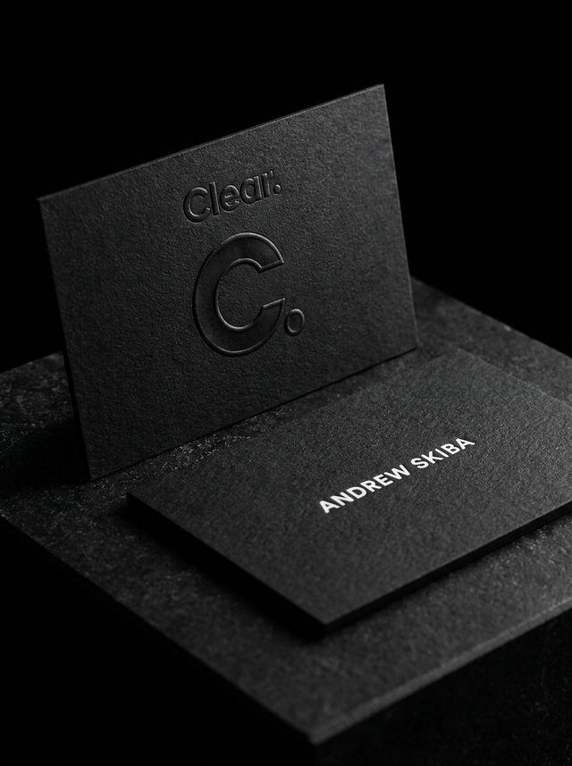 Cotton 32pt with black painted edge concept: Cotton 32pt with black painted edge · Black Deboss · Duplex construction
