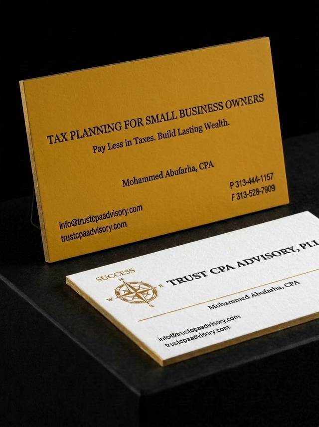 Uncoated Smooth 32pt (Bright White) concept: Uncoated Smooth 32pt (Bright White) · Letterpress (2-Color: Process Black & PMS 871 Gold) · Edge Painting (Matte Gold)