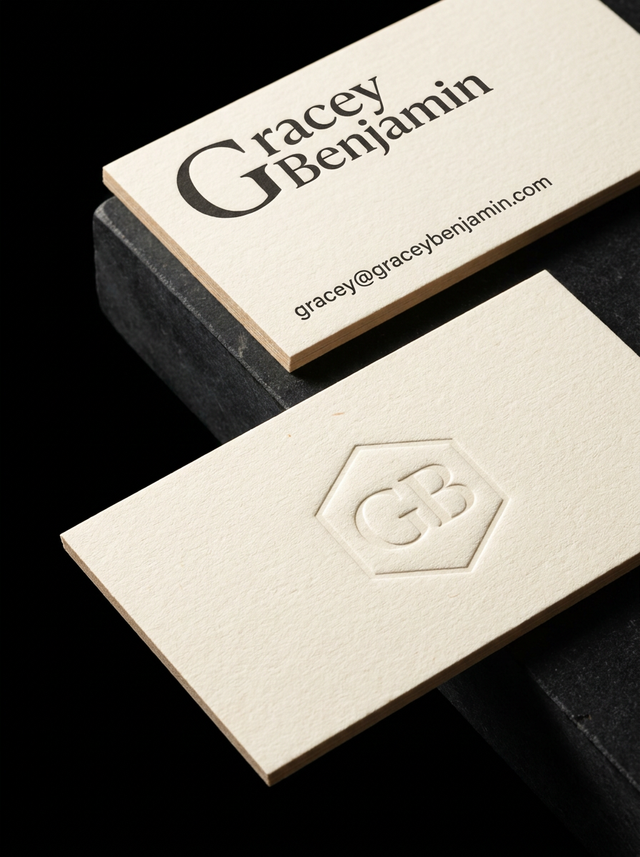 Gmund Cotton — Linen Cream (soft warm cream) (300gsm) concept: Gmund Cotton — Linen Cream (soft warm cream) (300gsm) · Blind Deboss · 300gsm (≈0.4 mm)