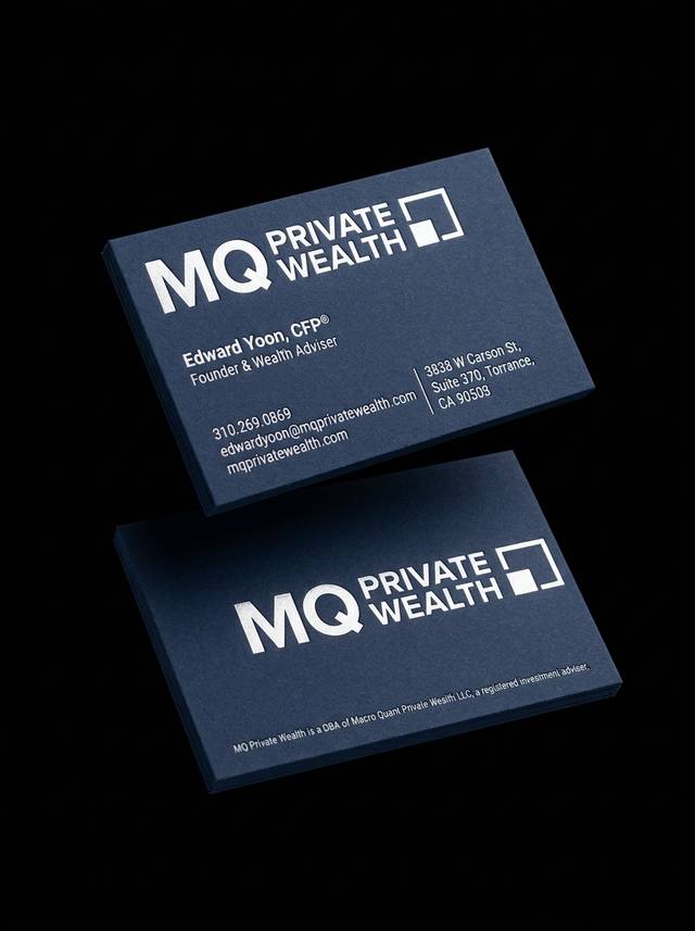 The Contrast Inlay concept: 48pt uncoated navy duplex with white core · Blind deboss (logo recess, both faces) · Hot foil, white pigment, into deboss