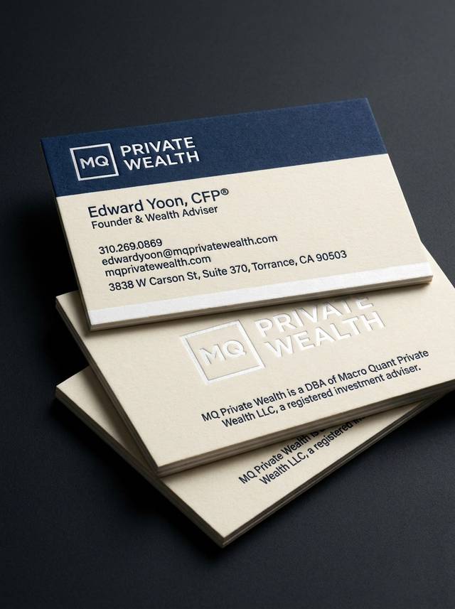 The Cotton Recess & Painted Edge concept: 48pt cotton duplex, cream + white core · Blind deboss (logo recess, both faces) · Hot foil, white pigment, into deboss