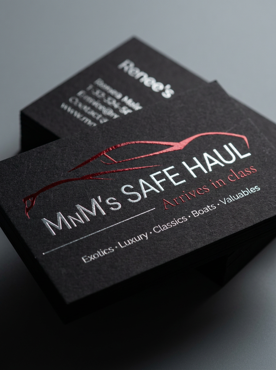 Foil on Black Stock concept: Black 48pt · Hot Foil (Deep Red Gloss) · Hot Foil (Silver)