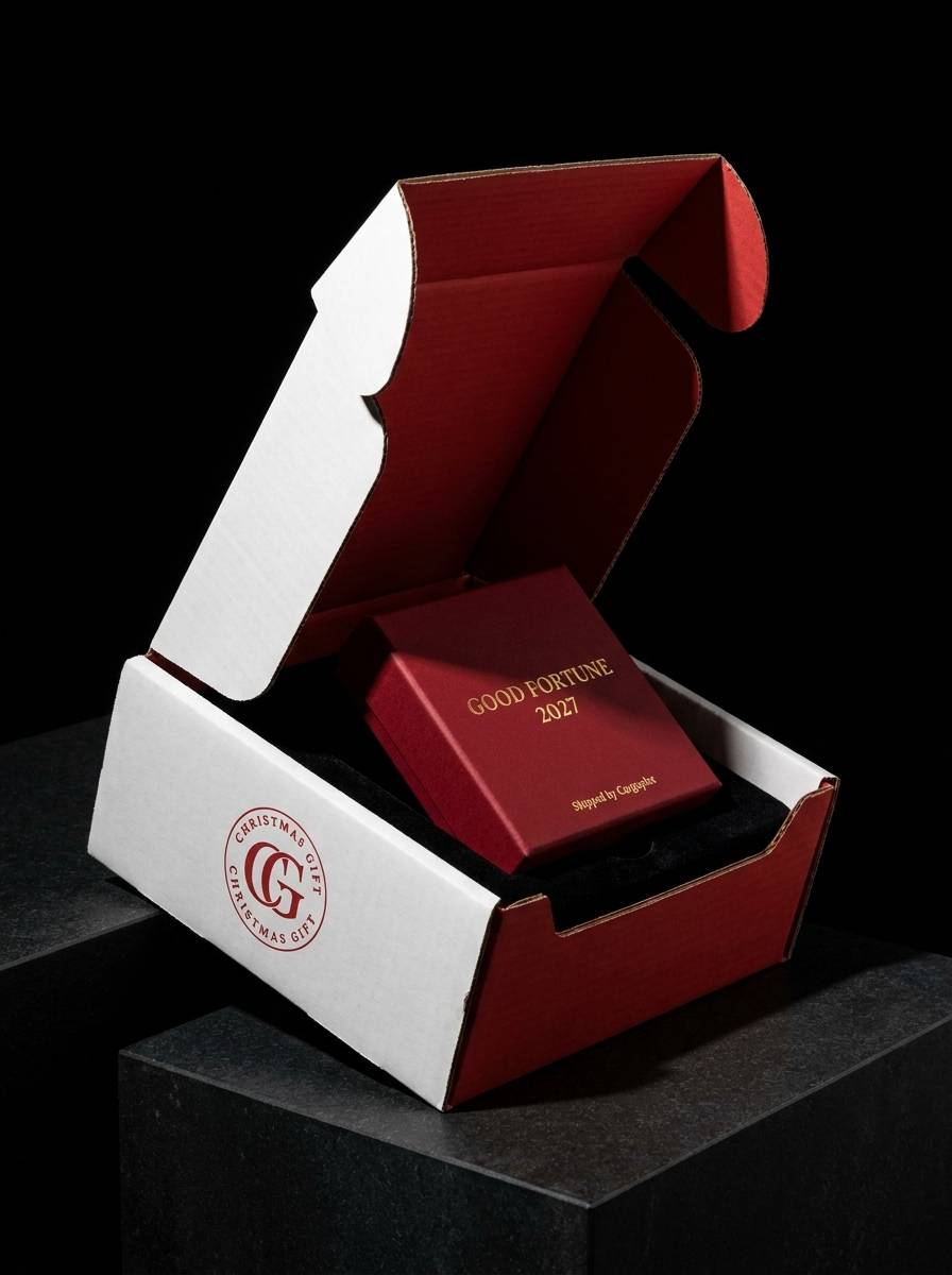 Premium printed corrugated mailer concept: corrugated white · printed_interior · custom_insert