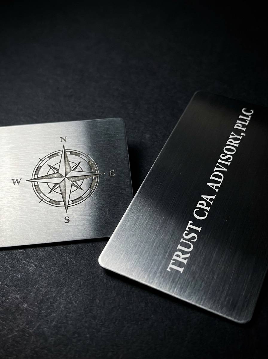 Steel and Etch concept: stainless steel 0.5mm · chemical etch · white offset print