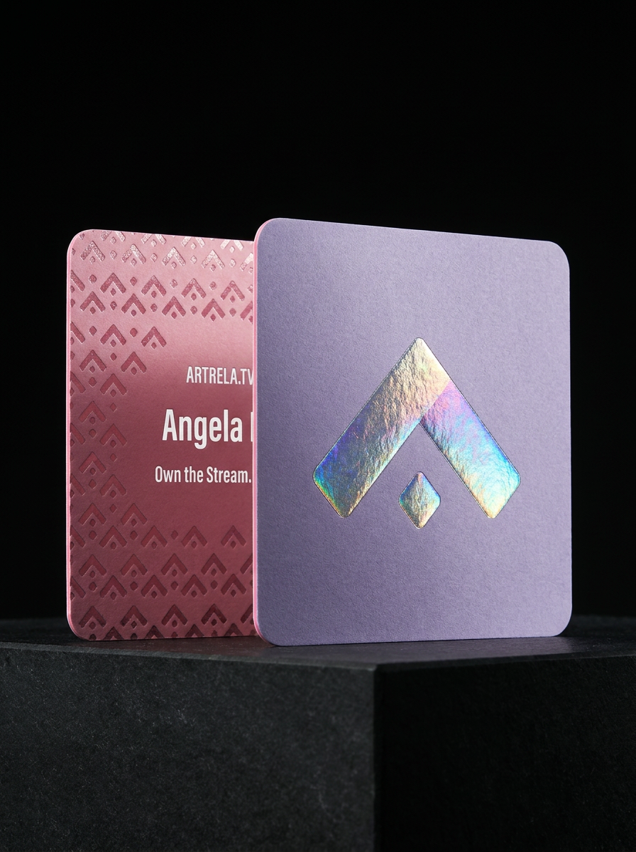 Duplex — two coloured papers glued concept: Duplex — two coloured papers glued · Holographic Hot Foil · Die-Cut (Square with Rounded Corners) · 32pt (≈0.81 mm)