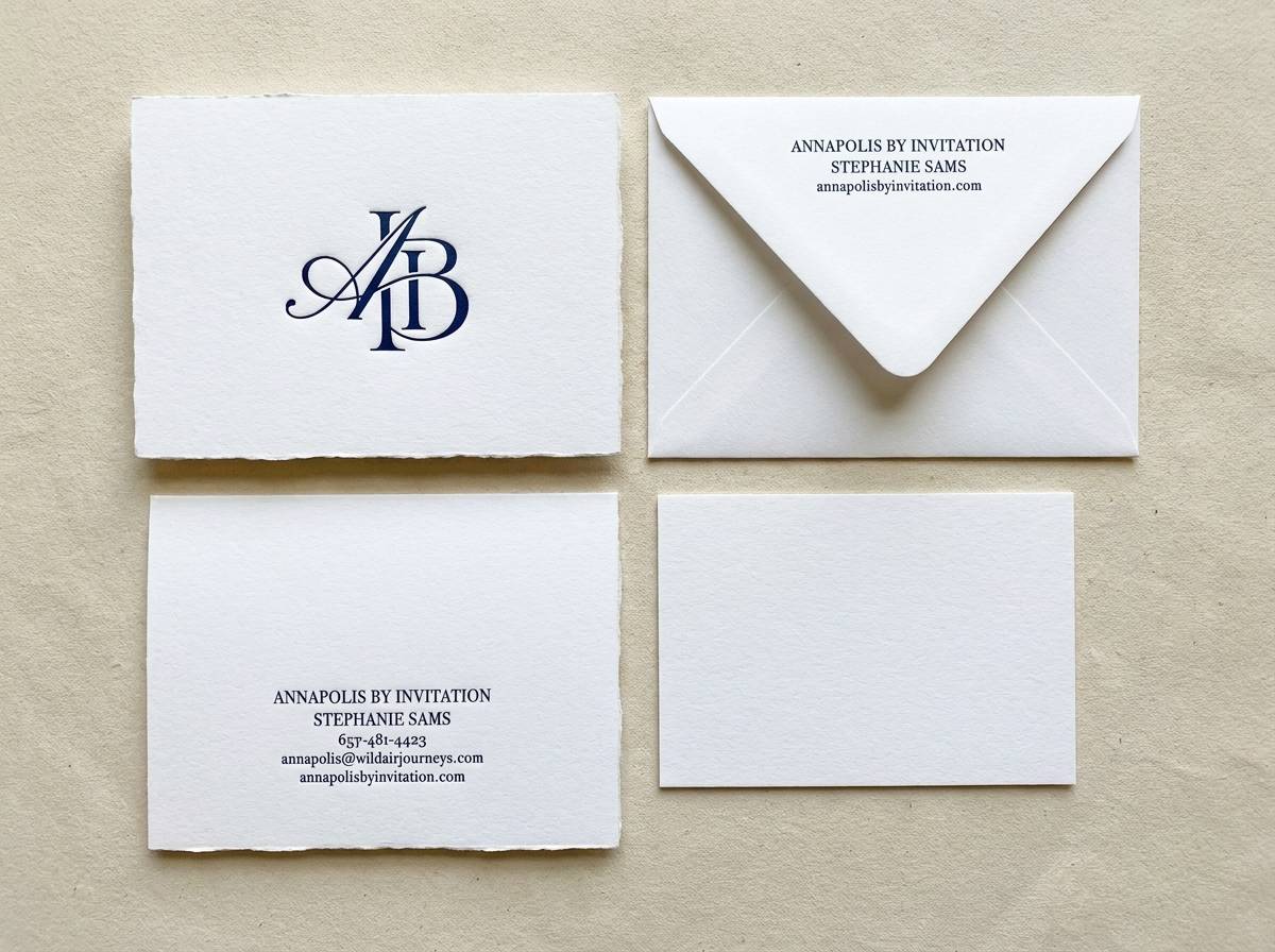 Calling Card Tradition concept: 48pt cotton, brightest white · deep letterpress relief