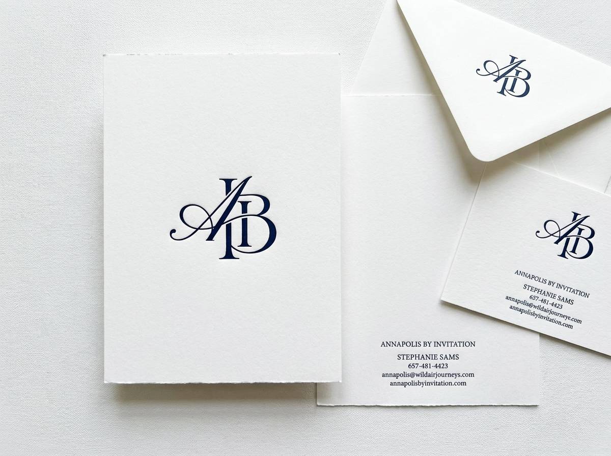 Reversed Calling Card concept: 48pt cotton, brightest white · deep letterpress impression front and back