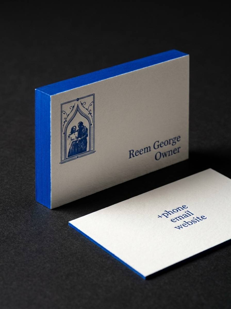 Duplex Reveal concept: 32pt white cotton duplex · deep letterpress · painted edges