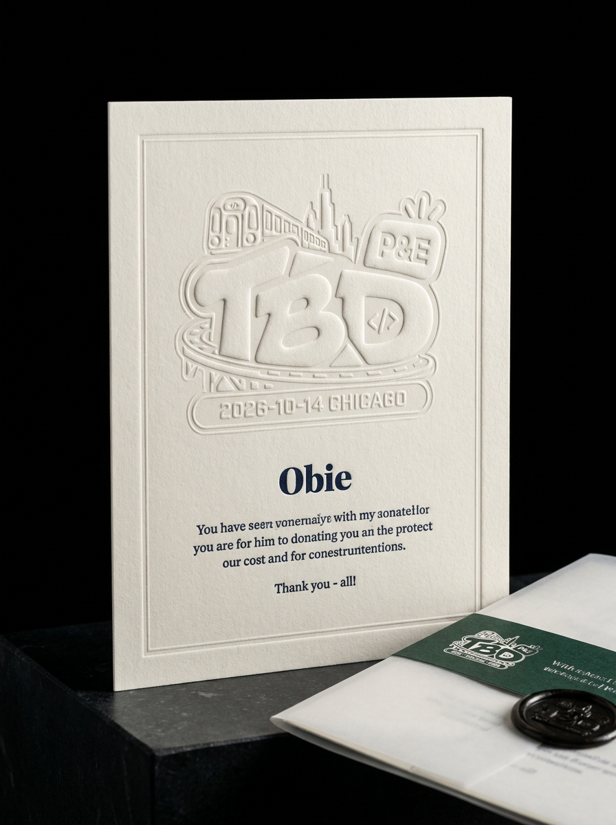 Wedding Invitation Suite concept: Cotton 32pt · Raised blind emboss — logo, single fine-rule border, bottom date line on ivory face · 1-color deep navy letterpress for personalized message